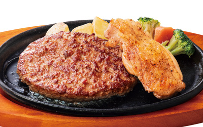 ハーフチキン&超・粗挽ハンバーグステーキステーキ１８０ｇ